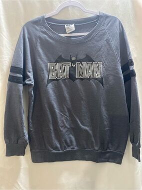 Batman Gray Graphic Logo Fleece Crewneck Pullover Sweatshirt Men 2XL Raglan